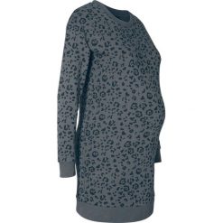 Długa bluza ciążowa bonprix antracytowo-czarny z nadrukiem. Szare bluzy damskie bonprix, z nadrukiem, z długim rękawem, długie, bez kaptura. Za 89,99 zł.