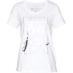T-shirt bonprix biało-srebrny. Białe t-shirty damskie bonprix, bez wzorów, bez kołnierzyka. Za 34,99 zł.