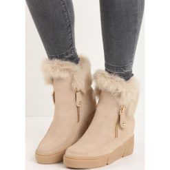 Beżowe Sneakersy Be a Fool. Brązowe sneakersy damskie Born2be, z materiału, z okrągłym noskiem, na obcasie, na zamek. Za 49,99 zł.