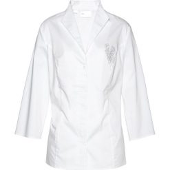 Bluzka w ludowym stylu Premium bonprix biały. Białe bluzki damskie bonprix, z aplikacjami, ze stójką, bez rękawów. Za 44,99 zł.