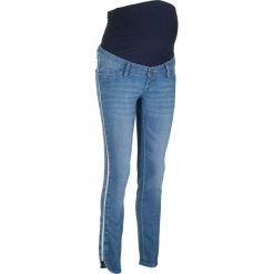 Dżinsy ciążowe SKINNY z połyskującym paskiem bonprix niebieski "bleached”. Niebieskie jeansy damskie bonprix, moda ciążowa. Za 89,99 zł.
