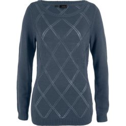 Swetry klasyczne damskie: Sweter w ażurowy wzór bonprix niebieski nocny