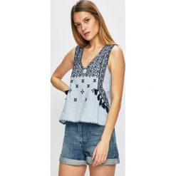 Pepe Jeans - Top. Niebieskie bluzki damskie Pepe Jeans, s, z haftami, z bawełny, bez kołnierzyka. W wyprzedaży za 219,90 zł.