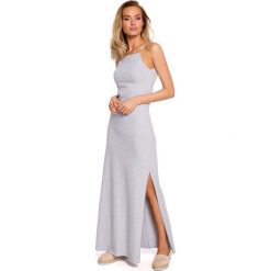 Bawełniana sukienka maxi na ramiączkach - szara. Szare sukienki damskie Moe, s, bez wzorów, z elastanu, bez kołnierzyka, bez rękawów, maxi, dopasowane. Za 169,00 zł.
