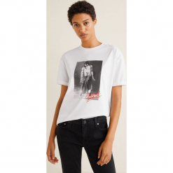 Mango - Top Jackson. Szare topy damskie Mango, l, z nadrukiem, z bawełny, z okrągłym kołnierzem. Za 69,90 zł.