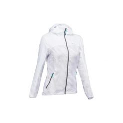 Kurtka turystyczna FH500 Helium Wind damska. Białe kurtki damskie QUECHUA, xs, bez wzorów, z poliesteru, bez kaptura. Za 69,99 zł.