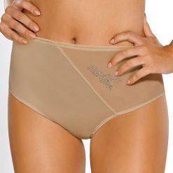 Figi klasyczne Maia Mocca wysokie. Brązowe majtki damskie wyszczuplające Nipplex, m, z bawełny. Za 41,79 zł.