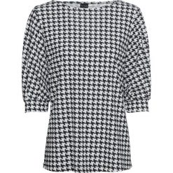 Shirt z rękawami 3/4 bonprix biel wełny - czarny w pepitkę. Białe koszulki damskie bonprix, bez wzorów, z wełny, z okrągłym kołnierzem, bez rękawów. Za 74,99 zł.