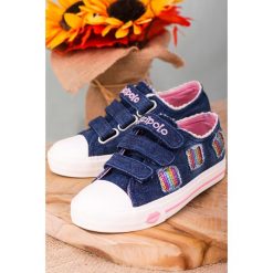 Granatowe trampki z cekinami na rzepy casu 20w12/db. Trampki dziewczęce Casu, bez wzorów, na rzepy. Za 49,99 zł.