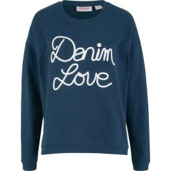 Bluza z aplikacją, długi rękaw bonprix ciemnoniebieski. Niebieskie bluzy damskie bonprix, z aplikacjami, z długim rękawem, długie, bez kaptura. Za 37,99 zł.