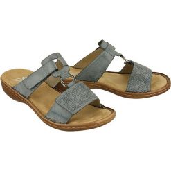 RIEKER 60885-12 blue, klapki damskie. Niebieskie klapki damskie Rieker, bez wzorów, bez obcasa. Za 209,90 zł.