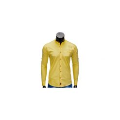 KOSZULA MĘSKA Z DŁUGIM RĘKAWEM K353 - ŻÓŁTA. Żółte koszule męskie na spinki Ombre Clothing, m, bez wzorów, z bawełny, z kontrastowym kołnierzykiem, z długim rękawem. Za 59,00 zł.