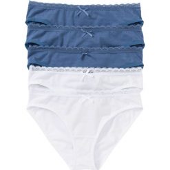 Figi bonprix biało-niebieski dżins. Białe majtki damskie bonprix, w koronkowe wzory, z koronki. Za 49,95 zł.