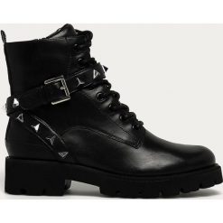 Steve Madden - Workery skórzane. Czarne workery damskie Steve Madden, ze skóry, z okrągłym noskiem, bez obcasa, na obcasie, na sznurówki. Za 669,90 zł.