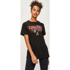 Diesel - T-shirt. Czarne bluzki damskie Diesel, s, z nadrukiem, z bawełny, z okrągłym kołnierzem. Za 239,90 zł.