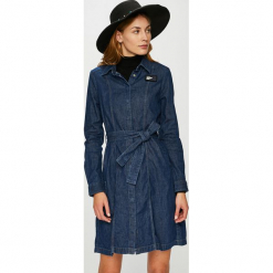 G-Star Raw - Sukienka. Niebieskie sukienki damskie G-Star RAW, na co dzień, s, w paski, z bawełny, retro, bez kołnierzyka, bez rękawów, mini, proste. W wyprzedaży za 499,90 zł.