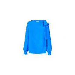 Niebieska bluzka damska z odkrytym ramieniem. Niebieskie bluzki damskie Bien fashion, xl, bez wzorów, z poliesteru, eleganckie, z falbankami, z długim rękawem. Za 119,00 zł.