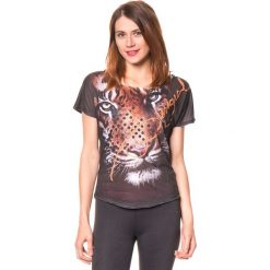 Koszulka w kolorze antracytowym ze wzorem. Szare bluzki sportowe damskie marki Desigual Sport, s, z nadrukiem. W wyprzedaży za 130,95 zł.