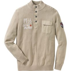 Swetry męskie: Sweter ze stójką Regular Fit bonprix piaskowy