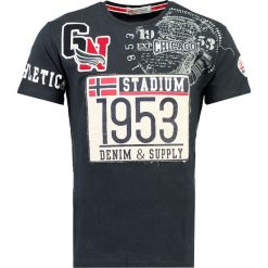 Koszulka "Jampion" w kolorze granatowym. Niebieskie koszulki męskie Geographical Norway Men, m, z nadrukiem, z bawełny, z okrągłym kołnierzem, bez rękawów. W wyprzedaży za 64,95 zł.