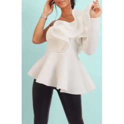 Damska bluzka PRUDIE WHITE. Białe bluzki damskie Damska bluzka PRUDIE WHITE, s, bez wzorów, eleganckie, z falbankami, bez rękawów. W wyprzedaży za 89,00 zł.