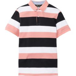 Shirt polo w paski bonprix jasny koralowy - czarno-biały. Pomarańczowe koszulki męskie bonprix, s, w paski, z bawełny, bez rękawów. Za 54,99 zł.