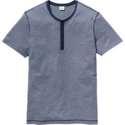 Shirt z dekoltem henley, w paski Regular Fit bonprix ciemnoniebiesko-biały. Niebieskie koszulki męskie bonprix, s, w paski, bez kołnierzyka, z krótkim rękawem, krótkie. Za 44,99 zł.