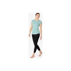 Koszulka krótki rękaw Gym & Pilates 520 damska. Zielone t-shirty damskie DOMYOS, xl, bez wzorów, sportowe, bez kołnierzyka. Za 54,99 zł.