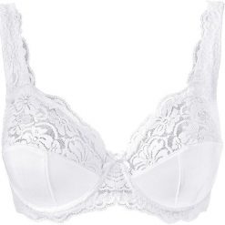 Biustonosz na fiszbinach bonprix biały. Białe biustonosze bonprix, w paski, z koronki. Za 54,99 zł.
