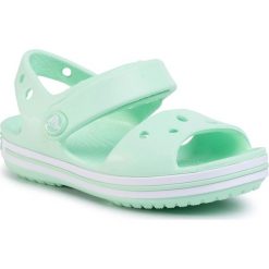 Sandały CROCS - Crocband Sandal Kids 12856 Neo Mint. Zielone sandały dziewczęce Crocs, z tworzywa sztucznego, bez zapięcia. Za 129,00 zł.