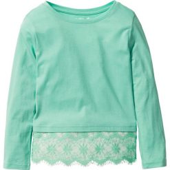 Shirt z koronką bonprix niebieski mentolowy. Niebieskie bluzki dziewczęce bonprix, w koronkowe wzory, z koronki, bez kołnierzyka, z długim rękawem, długie, bez kaptura. Za 24,99 zł.
