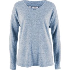 Sweter z polaru z dekoltem w serek bonprix matowy niebieski melanż. Niebieskie swetry klasyczne damskie marki bonprix, melanż, z polaru, z dekoltem w serek. Za 54,99 zł.