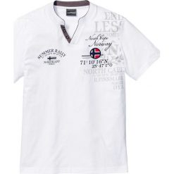 T-shirt z nadrukiem bonprix biały. Białe koszulki męskie bonprix, s, z nadrukiem, bez kołnierzyka. Za 59,99 zł.