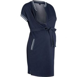 Sukienka ciążowa i do karmienia w optyce dżinsowej bonprix ciemnoniebieski. Niebieskie sukienki damskie bonprix, w paski, bez kołnierzyka, moda ciążowa, bez rękawów. Za 134,99 zł.