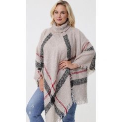 Beżowe Ponczo Corinne. Brązowe poncza damskie Born2be, na wiosnę, xl, bez wzorów, z tkaniny. Za 119,99 zł.