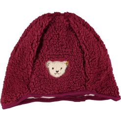 Czapka w kolorze bordowym. Czerwone czapeczki niemowlęce Steiff, z aplikacjami. W wyprzedaży za 42,95 zł.