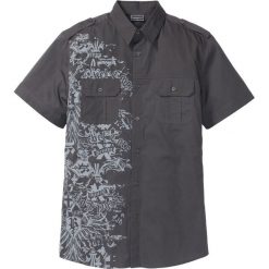 Koszula z krótkim rękawem Slim Fit bonprix antracytowy. Szare koszule męskie bonprix, xl, z nadrukiem, bez kołnierzyka, z krótkim rękawem. Za 89,99 zł.