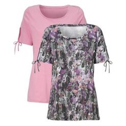 Cellbes Bluzka 2 Pack czarny we wzory wrzosowy female czarny/ze wzorem/różowy 34/36. Różowe bluzki damskie Cellbes, bez wzorów, z bawełny, z okrągłym kołnierzem, z krótkim rękawem. W wyprzedaży za 69,00 zł.