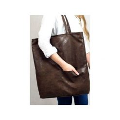 Prostokątna torba w w kolorze czekoladowym. Pomarańczowe torby na laptopa Karolina audycka, z haftami, ze skóry, eleganckie. Za 215,00 zł.