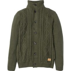 Sweter rozpinany w warkocze bonprix ciemnooliwkowy. Zielone swetry męskie bonprix, s, bez wzorów. Za 109,99 zł.