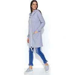 Szara Długa Bluza na Suwak z Kapturem. Szare bluzki damskie Molly.pl, uniwersalny, bez wzorów, z długim rękawem, długie, z kapturem. Za 184,90 zł.
