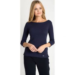 Bluzki, topy, tuniki: Granatowa bluzka basic z rękawem 3/4 QUIOSQUE