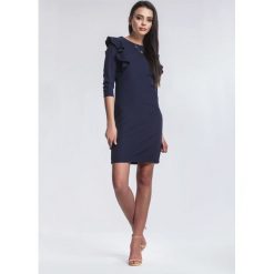 Granatowa Sukienka More Valuable. Niebieskie sukienki damskie other, xl, bez wzorów, z tkaniny, z okrągłym kołnierzem, bez rękawów, mini, trapezowe. Za 34,99 zł.