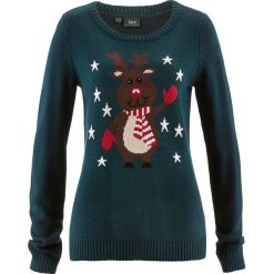 Swetry damskie: Sweter z okrągłym dekoltem bonprix niebieskozielony