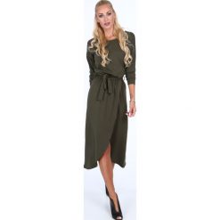 Sukienki: Sukienka z kopertowym dołem khaki 40050