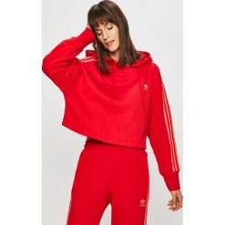 Adidas Originals - Bluza. Czerwone bluzy damskie adidas Originals, z nadrukiem, z bawełny, bez rękawów, z kapturem. W wyprzedaży za 179,90 zł.