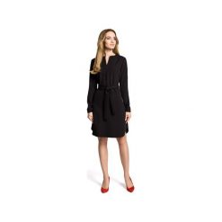 M361 Sukienka koszulowa z paskiem czarna. Czarne sukienki damskie Moe, xxl, bez wzorów, z elastanu, z koszulowym kołnierzykiem, bez rękawów, koszulowe. Za 159,00 zł.