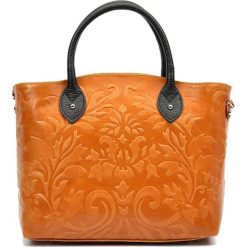 Shopper bag damskie: Skórzana torebka w kolorze koniaku – (S)28 x (W)37 x (G)10,5 cm