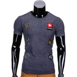 T-shirt męski z nadrukiem S818 - grafitowy. Szare t-shirty męskie Ombre Clothing, s, z nadrukiem, eleganckie, bez kołnierzyka. Za 39,00 zł.