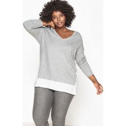 Kardigany damskie: Sweter z dekoltem w serek, z dwóch rodzajów materiału